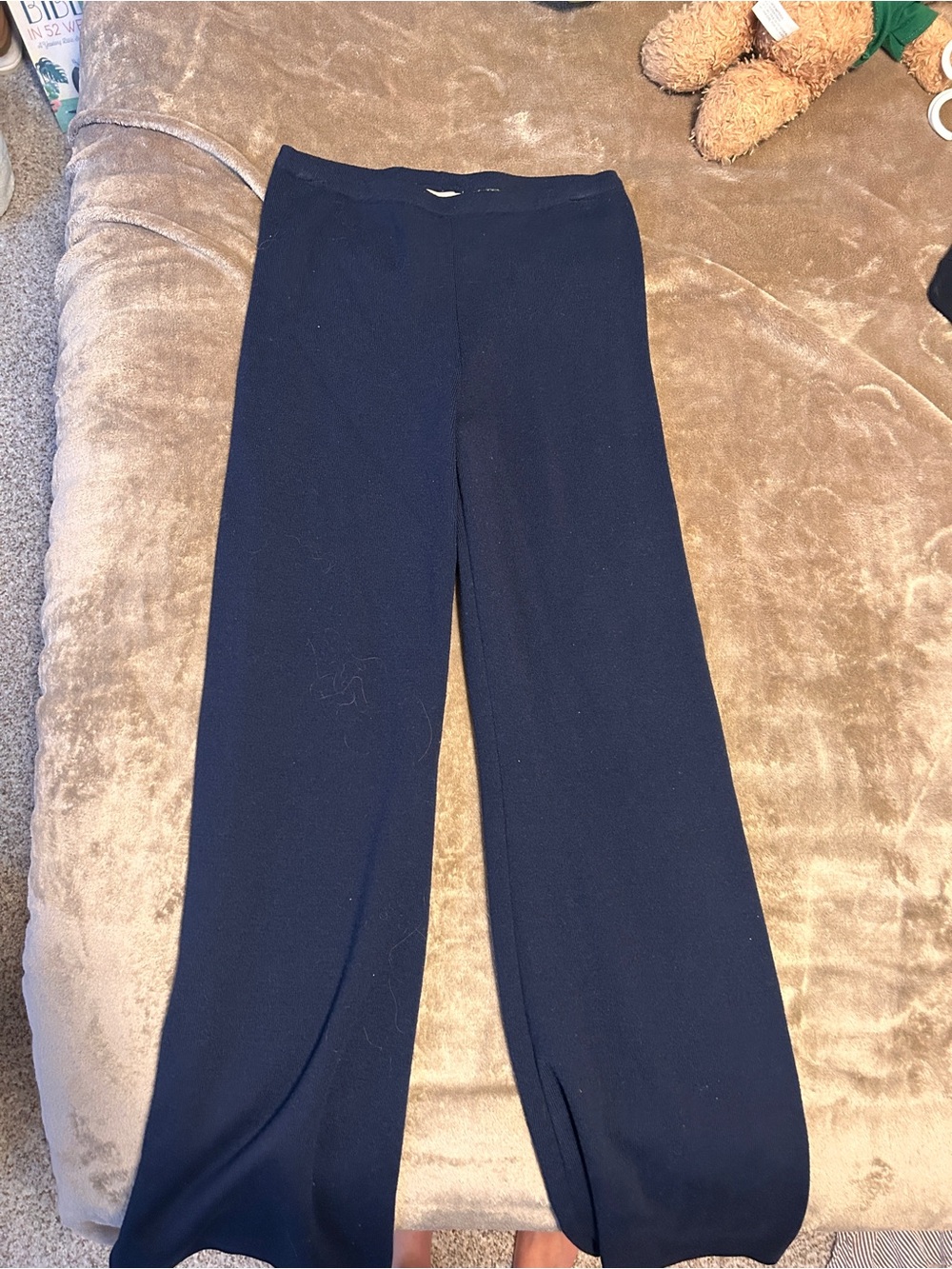 H&M Wide Leg Knit Pants in Navy Blue